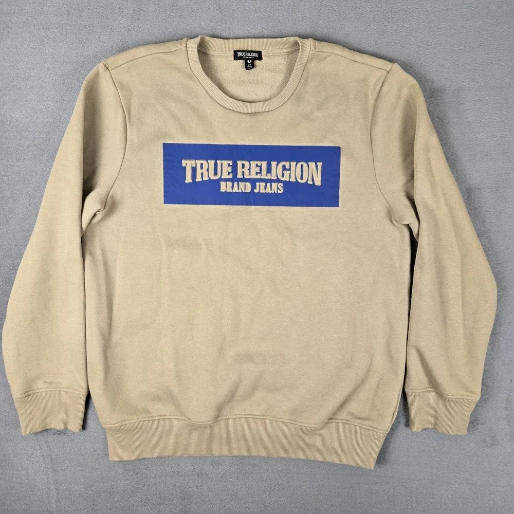 True Religion Sweatshirt Mens Large Travertine Long Sleeve Crew Neck‎ Embossed